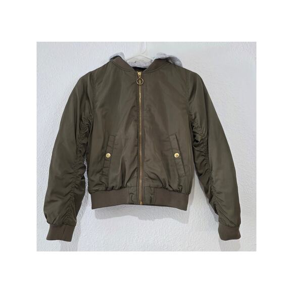 H&M Girls 10 Olive Puff Coat | Detachable Hoodie | Unicorn Gold Trim Hardware - Picture 1 of 9